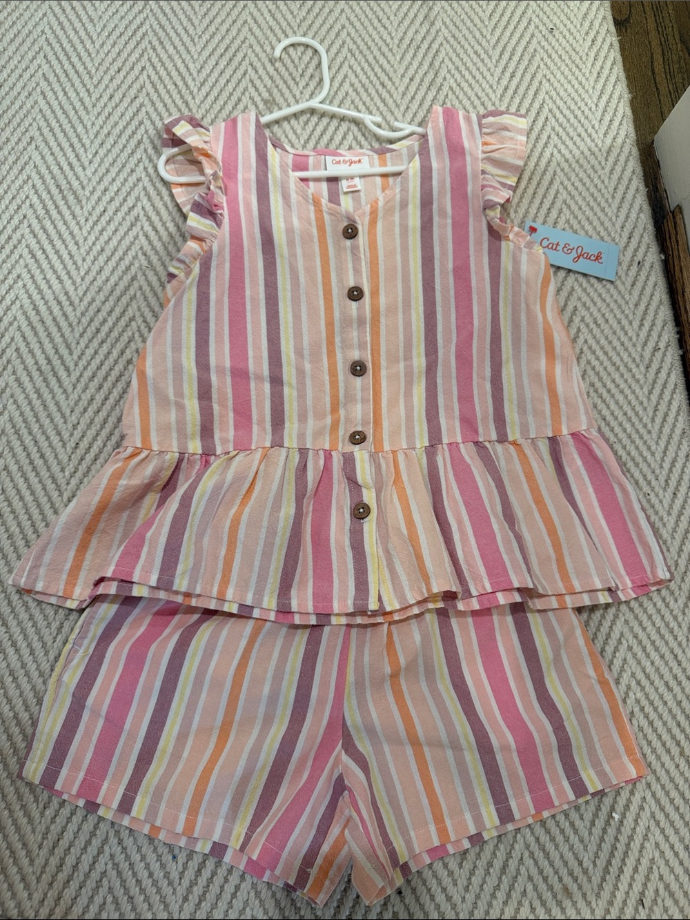 Cat & Jack Girls' Pink, Peach & Yellow Striped Two-Piece Set